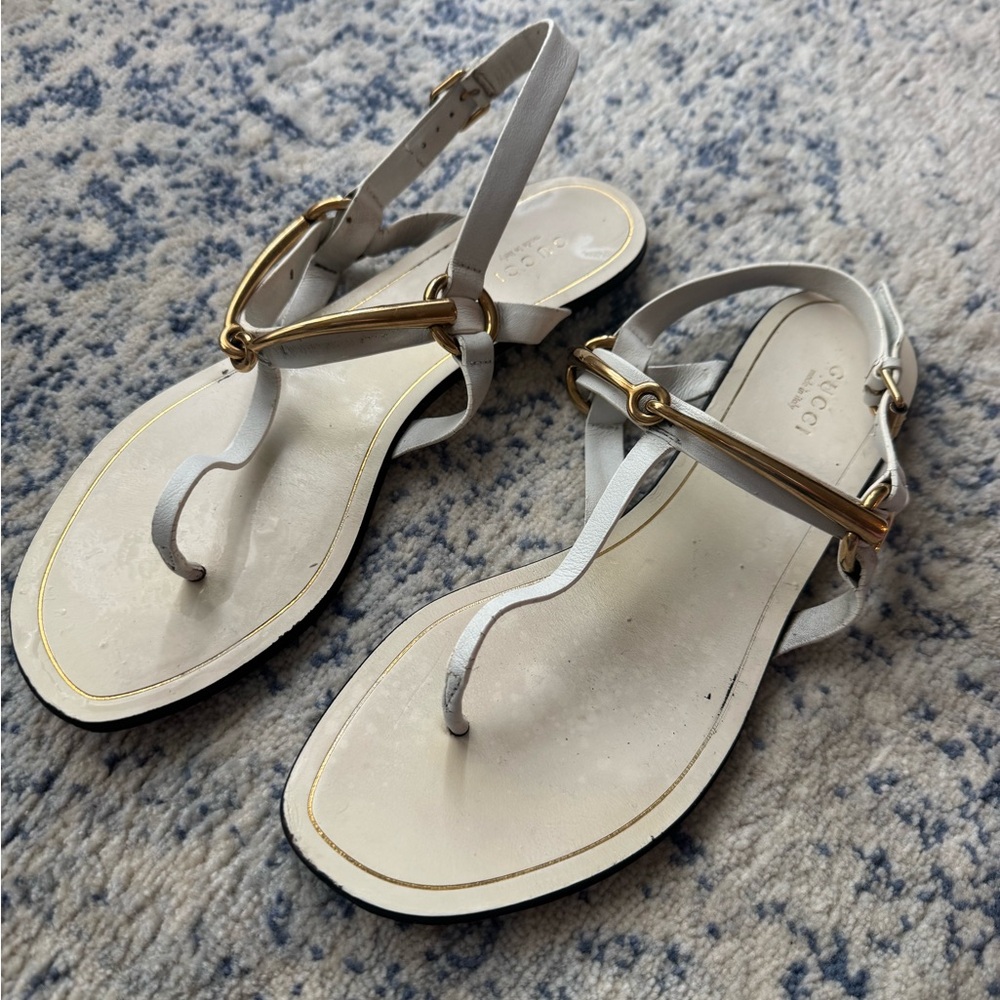 Gucci White and Gold Sandals with Metallic Straps. Come with box - Picture 2 of 3